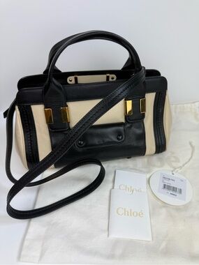 CHLOE Little Alice Leather Crossbody Satchel Bag in Husky White